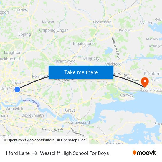 Ilford Lane to Westcliff High School For Boys map