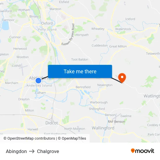 Abingdon to Chalgrove map