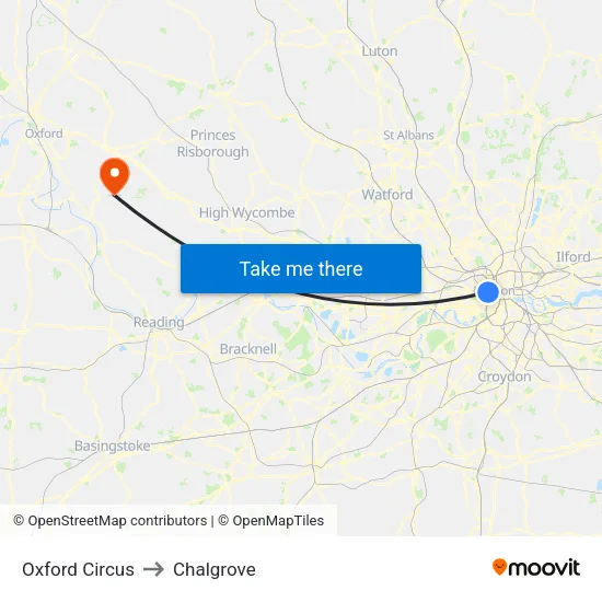 Oxford Circus to Chalgrove map