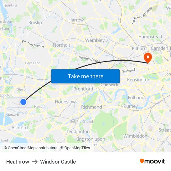 Heathrow to Windsor Castle map