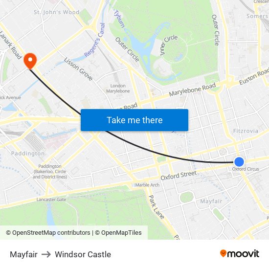 Mayfair to Windsor Castle map