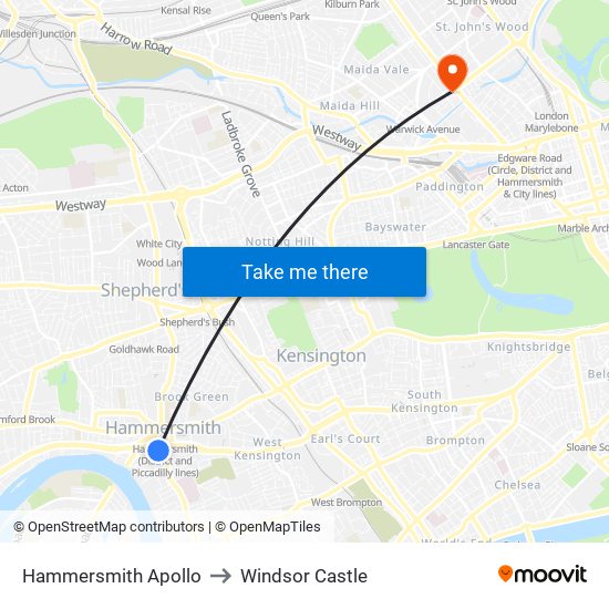 Hammersmith Apollo to Windsor Castle map