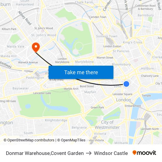 Donmar Warehouse,Covent Garden to Windsor Castle map