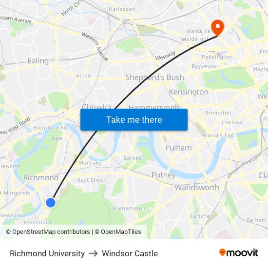 Richmond University to Windsor Castle map