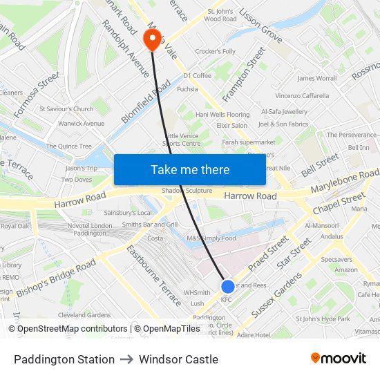 Paddington Station to Windsor Castle map