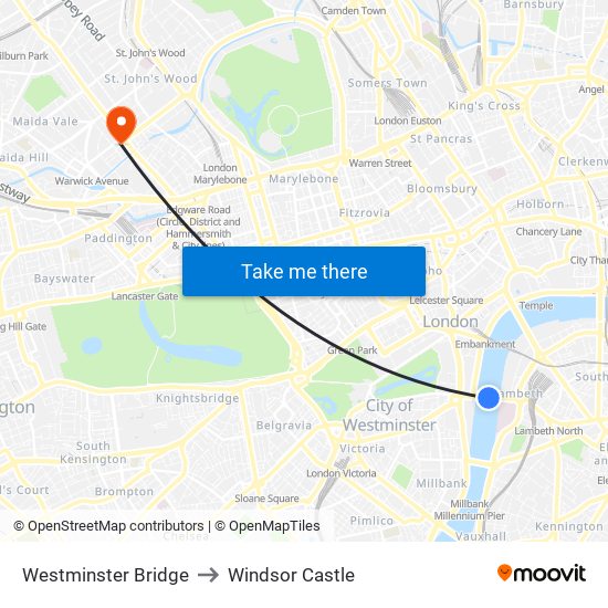 Westminster Bridge to Windsor Castle map