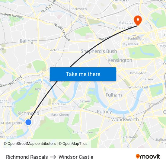 Richmond Rascals to Windsor Castle map