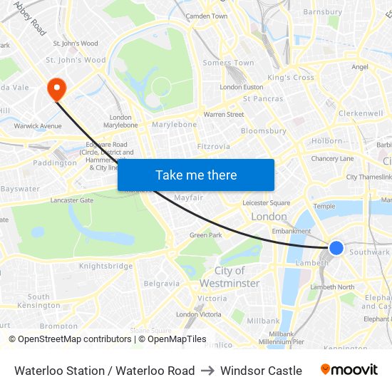 Waterloo Station / Waterloo Road to Windsor Castle map