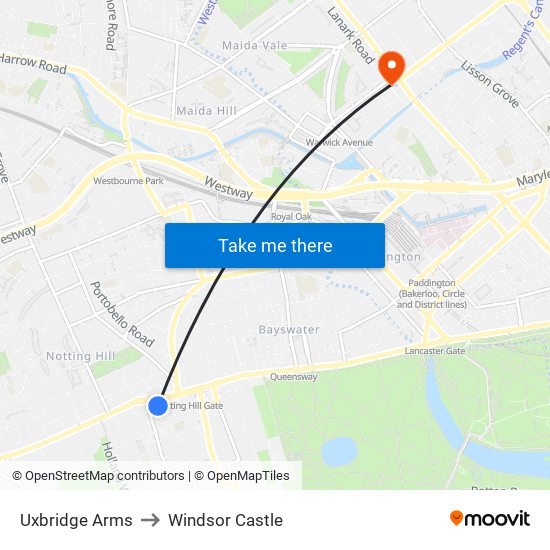 Uxbridge Arms to Windsor Castle map