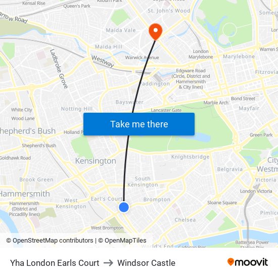 Yha London Earls Court to Windsor Castle map