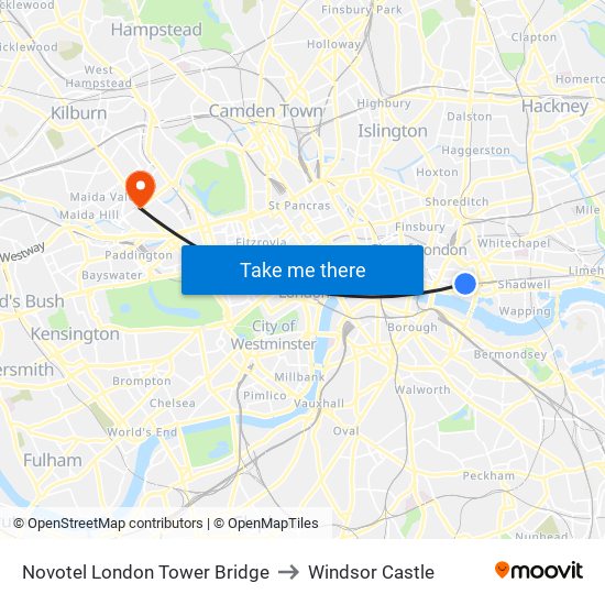 Novotel London Tower Bridge to Windsor Castle map