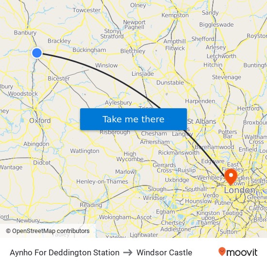 Aynho For Deddington Station to Windsor Castle map