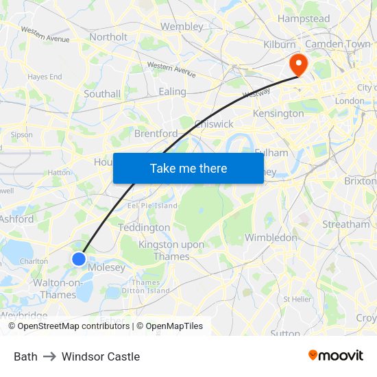 Bath to Windsor Castle map