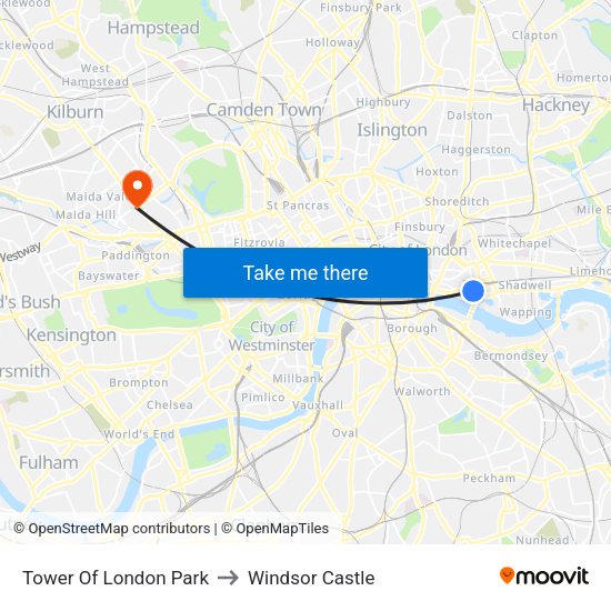 Tower Of London Park to Windsor Castle map