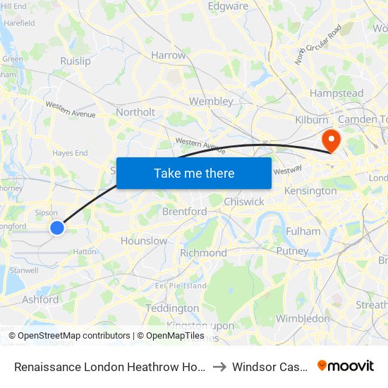 Renaissance London Heathrow Hotel to Windsor Castle map