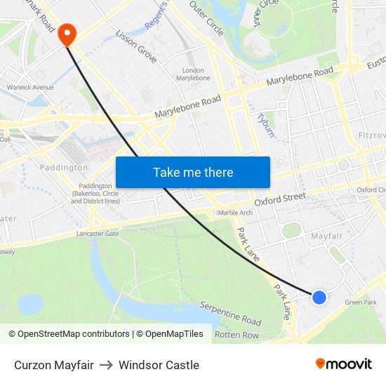 Curzon Mayfair to Windsor Castle map