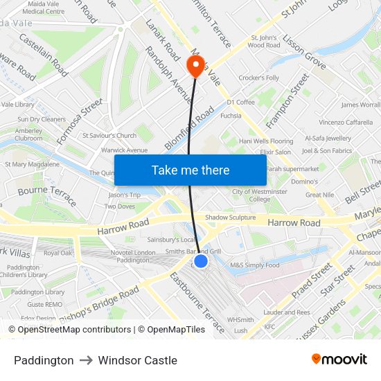 Paddington to Windsor Castle map