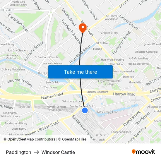 Paddington to Windsor Castle map