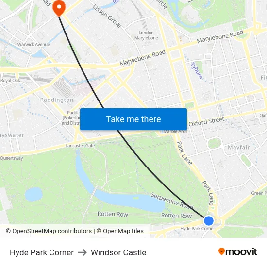 Hyde Park Corner to Windsor Castle map