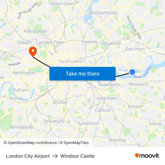 London City Airport to Windsor Castle map