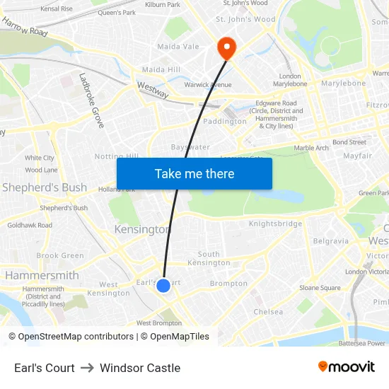 Earl's Court to Windsor Castle map
