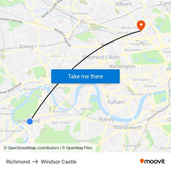 Richmond to Windsor Castle map