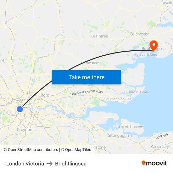 London Victoria to Brightlingsea map