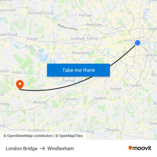 London Bridge to Windlesham map