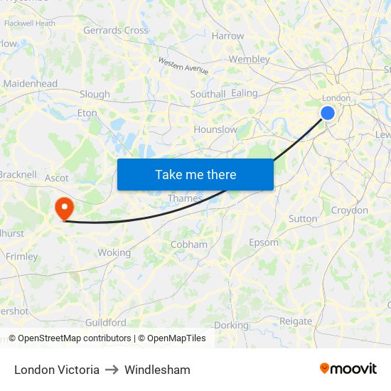 London Victoria to Windlesham map