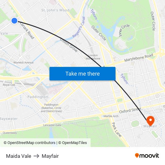 Maida Vale to Mayfair map