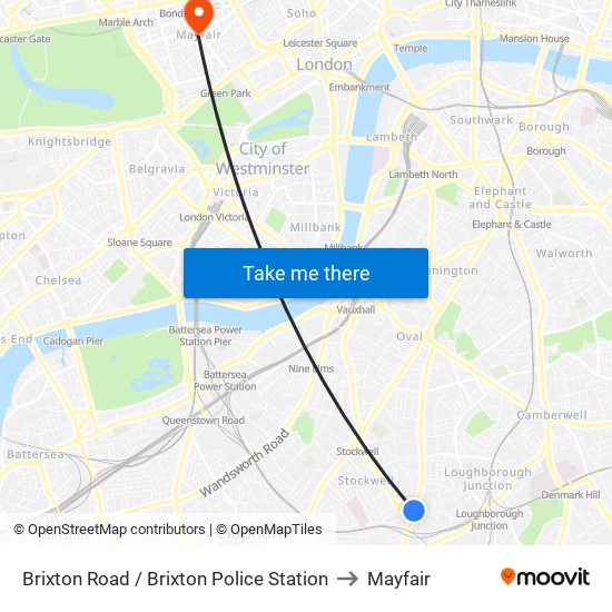 Brixton Road / Brixton Police Station to Mayfair map