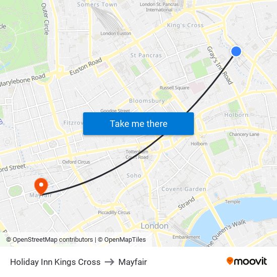 Holiday Inn Kings Cross to Mayfair map