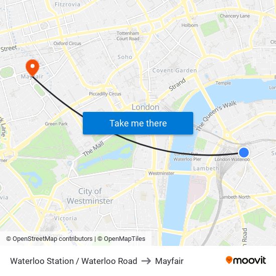 Waterloo Station / Waterloo Road to Mayfair map