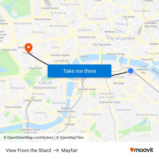 View From the Shard to Mayfair map