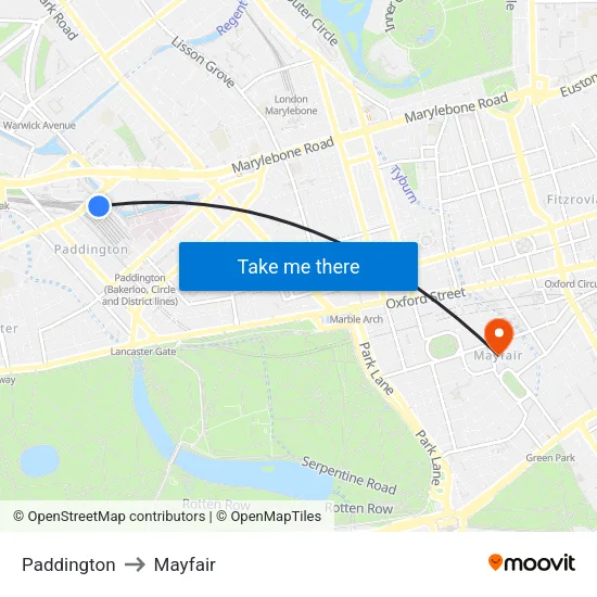 Paddington to Mayfair map