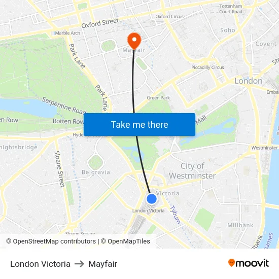 London Victoria to Mayfair map