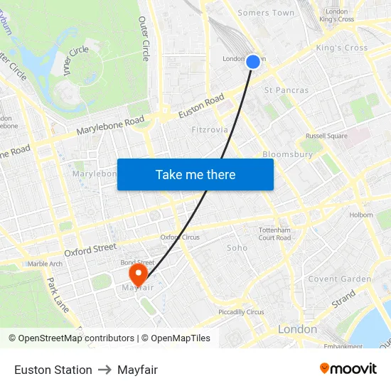 Euston Station to Mayfair map