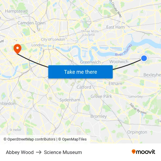 Abbey Wood to Science Museum map