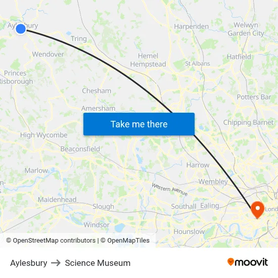 Aylesbury to Science Museum map
