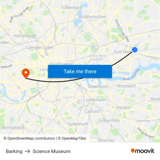Barking to Science Museum map