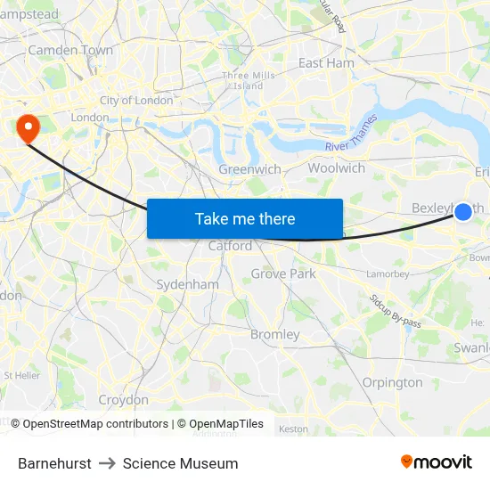 Barnehurst to Science Museum map