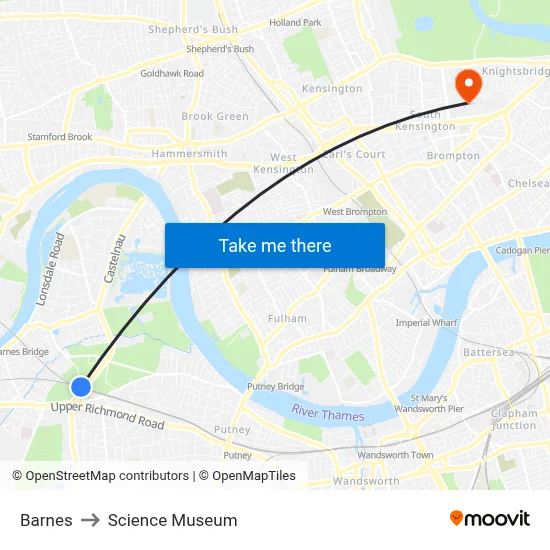 Barnes to Science Museum map