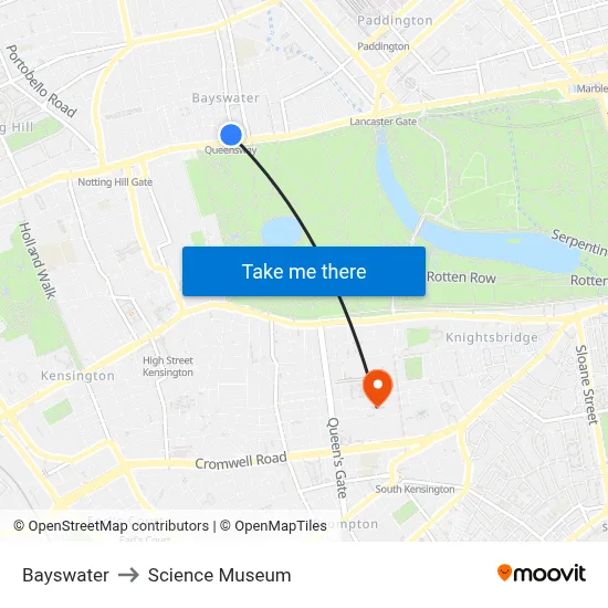 Bayswater to Science Museum map