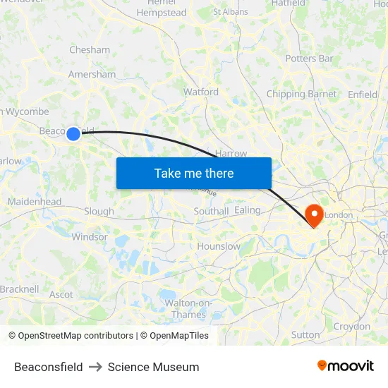 Beaconsfield to Science Museum map