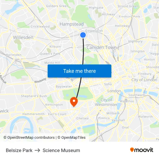 Belsize Park to Science Museum map