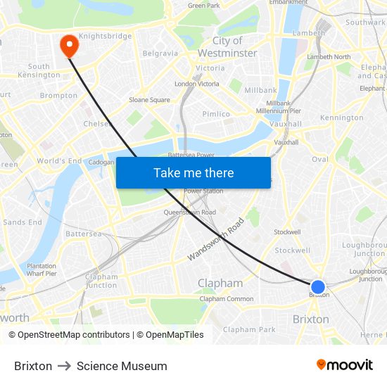 Brixton to Science Museum map