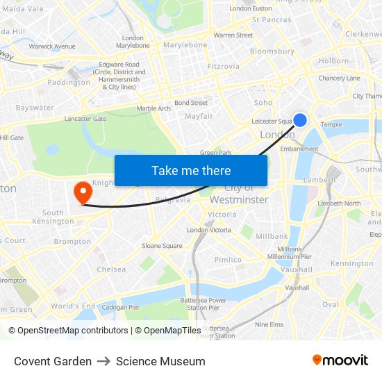 Covent Garden to Science Museum map