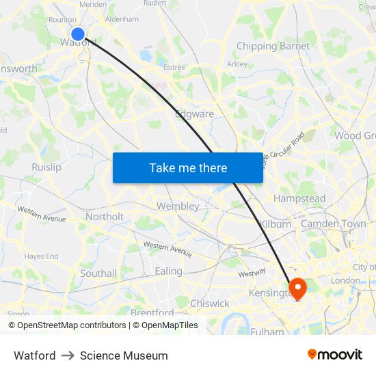 Watford to Science Museum map
