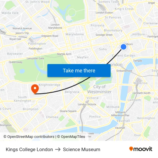 Kings College London, Drury Lane Covent Garden London WC2E 9 to Science Museum map