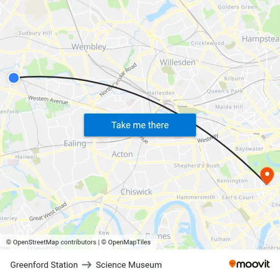 Greenford Station to Science Museum map